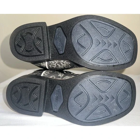 OLD WEST KIDS SQUARE TOE BLACK METALLIC SILVER BOOTS SIZE 11 - Picture 6 of 14